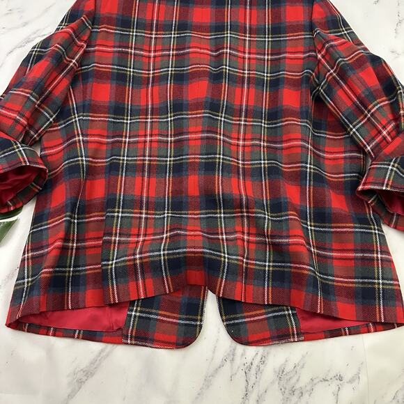 Evan Picone Womens Vintage 90s Oversize Blazer Plus Size 20W P Red Plaid Wool - Picture 13 of 13